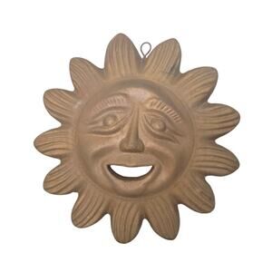 Terracotta Pottery Gold Wall Hanging SUN Happy Mexico Yard Decor